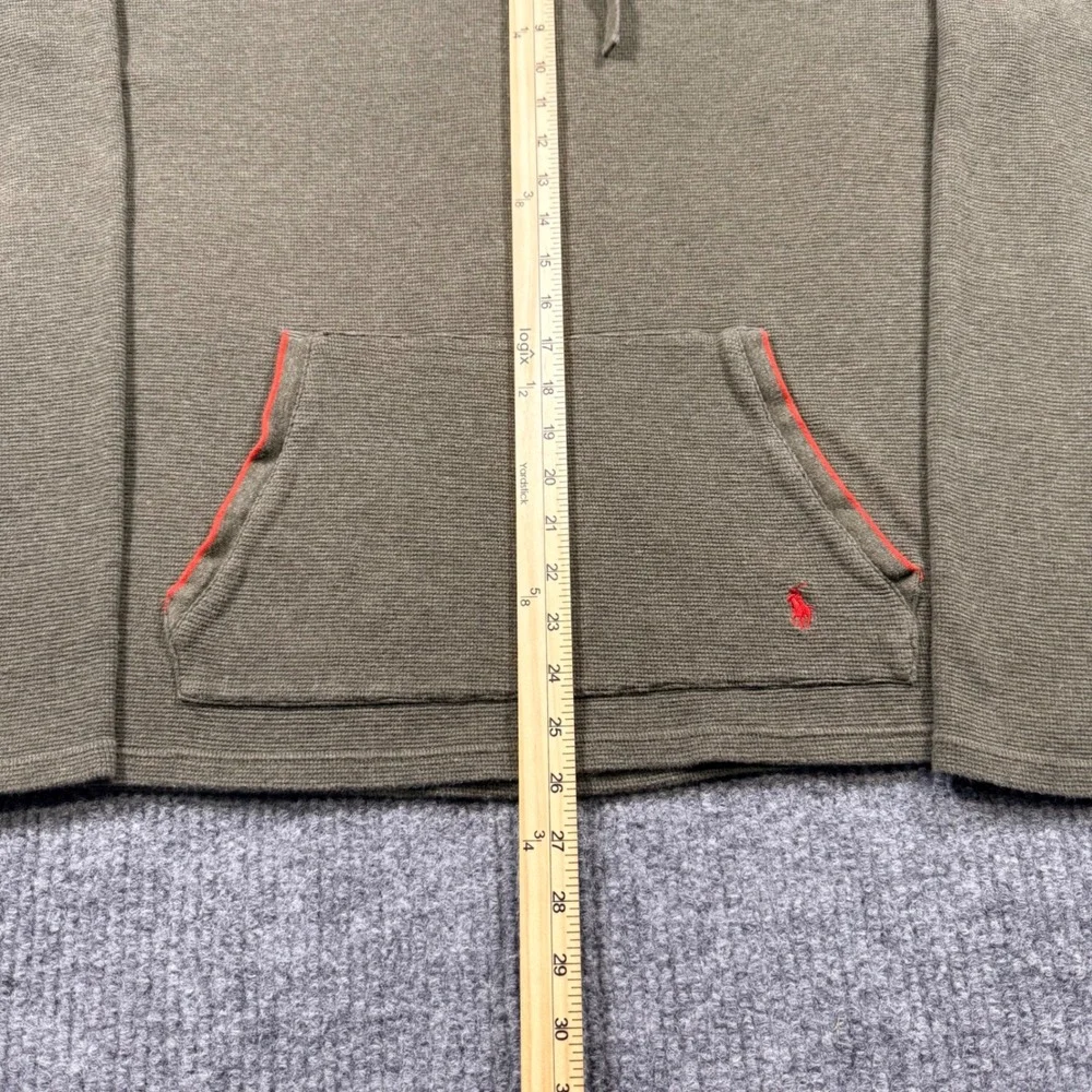 Polo Ralph Lauren Mens XL Olive Green Waffle Knit Thermal Hoodie Orange Trim